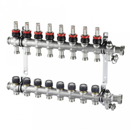 Коллектор Oventrop Multidis SF 12, нержавеющая сталь, 1 x 3/4 дюйма, с ротаметрами 0-5 л/мин. на подаче