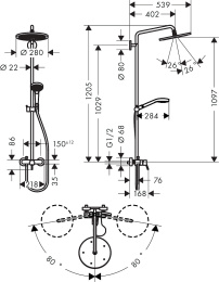 Душевая колонна Hansgrohe Croma Select 280 1jet Showerpipe 26791000
