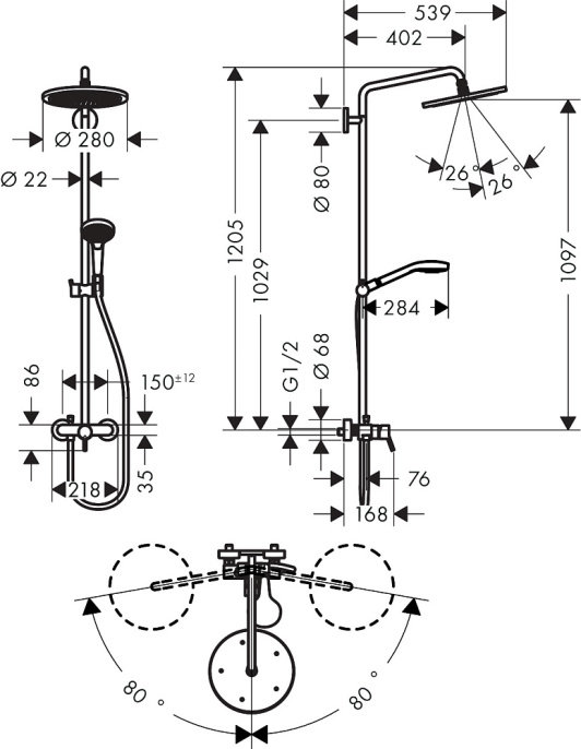 Душевая колонна Hansgrohe Croma Select 280 1jet Showerpipe 26791000