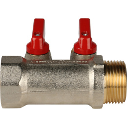 Коллектор Stout с шаровыми кранами 1x1/2 с 2 отводами, красный, SMB 6200 011202