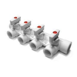 Коллектор из полипропилена PRO AQUA PP-R с 4 выходами белый (25-20), арт.PA6710408P