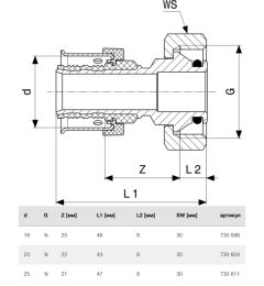 Переход на резьбовые соединения Viega SmartPress 16 x G 3/4, модель 6735