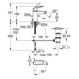 Смеситель для раковины Grohe Eurosmart однорычажный, S-Size, хром
