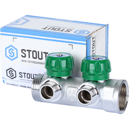 Коллектор регулирующий Stout хромированный 1/2x1, 2 выхода, плоское упл. (SMB-6849-011202)