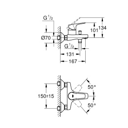 Смеситель для ванны/душа Grohe BauFlow, хром, на стену