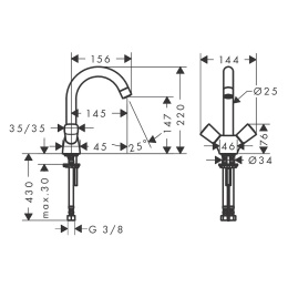 Смеситель для раковины Hansgrohe Logis, двуручный, без донного клапана, хром