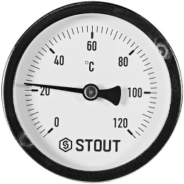 Термометр Stout биметаллический с погружной гильзой 75 мм, Dn 63 мм, 1/2 , 0...120С