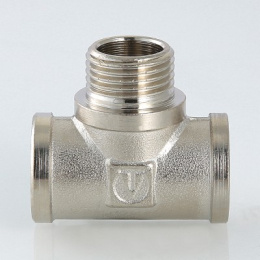 Тройник VALTEC 1/2 (VTr,132,N,0004) внутренняя-наружная резьба, никелированная латунь