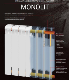 Биметаллический секционный радиатор отопления Rifar Monolit 500 / 6 секций