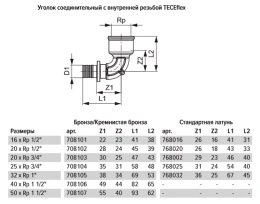 Уголок TECE TECEflex соединительный с муфтой 16 х 1 2, бронза, внутренняя резьба