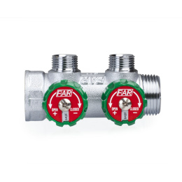 Коллектор FAR регулирующий проходной MULTIFAR с трубной резьбой 1x3/4EK с 2 контурами