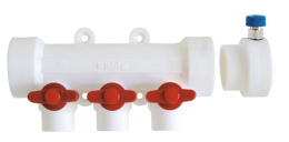 Коллектор со встроенными кранами Kalde полипропиленовый, 40 x 20 x 4 вы x . (красный) с возду x оотводчиком