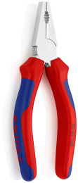 Плоскогубцы KNIPEX комбинированные, рез: проволока средней твёрдости d 3.8 мм, твёрдая проволока d 2.5 мм, кабель d 13 мм (16 кв. мм), 200 мм, хром, 2К ручки