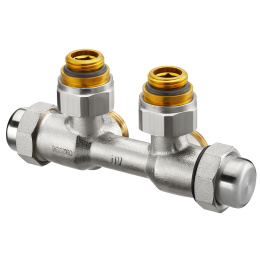 Узел запорно-присоединительный Oventrop Multiflex FQ для приборов с G 1/2 ВР, G 3/4 НГ x G 3/4 НР, угловой левое подключение