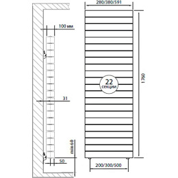 Биметаллический секционный радиатор отопления Royal Thermo PianoForte Tower Silver Satin 300 / 22 секций нижнее подключение