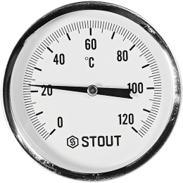 Термометр Stout биметаллический с погружной гильзой 100 мм, Dn 80 мм, 1/2 , 0...120С