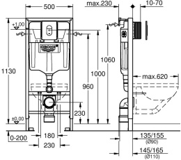 Система инсталляции для унитазов Grohe Rapid SL 38929000 4 в 1 с кнопкой смыва