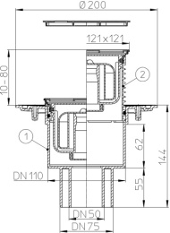 Трап HL 310NPr-3000 с Сухим сифоном, с решеткой 037Pr.32E - Цвет бронза