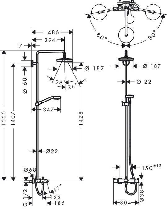 Душевая колонна Hansgrohe Croma Select S 180 2jet 27351400