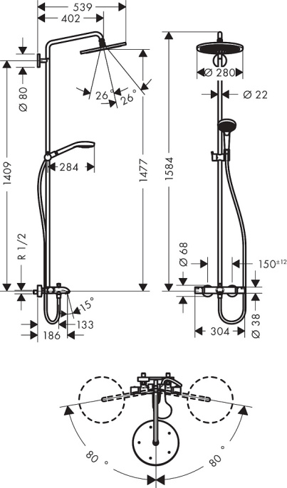 Душевая колонна Hansgrohe Croma Select 280 1jet Showerpipe 26792000