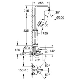 Душевая система Grohe Tempesta Cosmopolitan System 200 со смесителем, хром