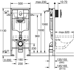 Система инсталляции для унитазов Grohe Rapid SL 38722001 3 в 1 с кнопкой смыва