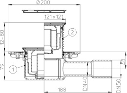 Трап HL 510N-3000 с решеткой 037Pr.3E - Цвет латунь