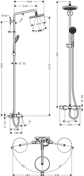Душевая колонна Hansgrohe Croma 220 Showerpipe 27223000