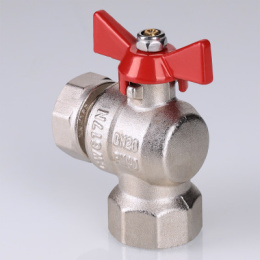 Кран шаровой VALTEC угловой с накидной гайкой 3/4 ВР-ВР (короткий)