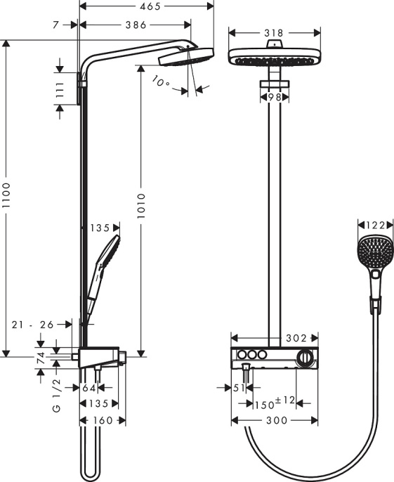 Душевая колонна Hansgrohe Raindance Select Showerpipe E 300 3jet 27127000
