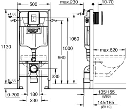 Система инсталляции для унитазов Grohe Rapid SL 38827000 5 в 1 с кнопкой смыва