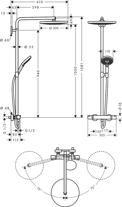 Душевая колонна Hansgrohe Raindance Select Showerpipe S 300 2jet 27133400