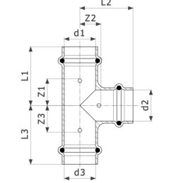 Тройник медный Viega Profipress с SC-Contur d=15, 15x12x15 (арт. 291 914)