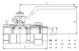 Кран шаровый Lavita PxFL(C) 15x1/2, с внутренней резьбой для газа, рычаг