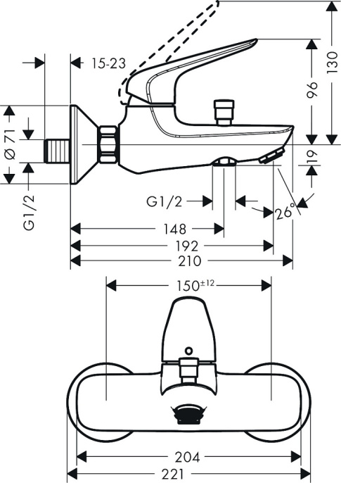 Смеситель для ванны Hansgrohe Novus 71040000